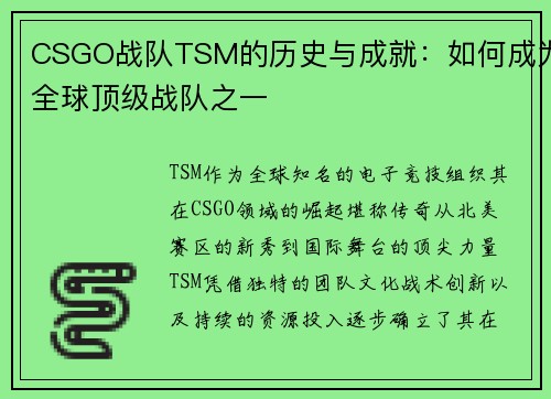 CSGO战队TSM的历史与成就：如何成为全球顶级战队之一