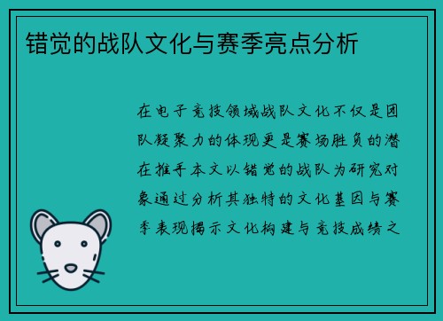 错觉的战队文化与赛季亮点分析