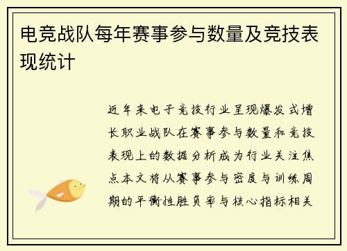 电竞战队每年赛事参与数量及竞技表现统计